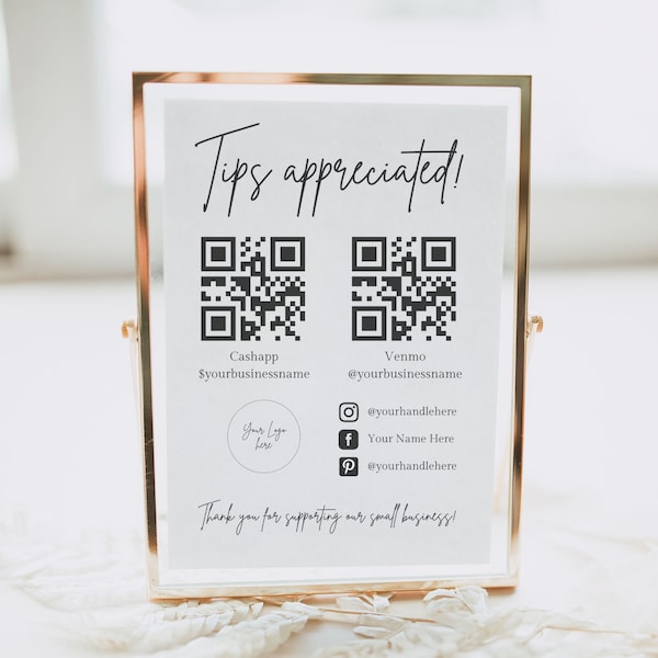 QR Code Payment Sign, Small Business Tips Sign, Virtual Tip Jar Sign Template, Salon Sign, Venmo Sign, Scan to Pay Sign, Social Media Sign