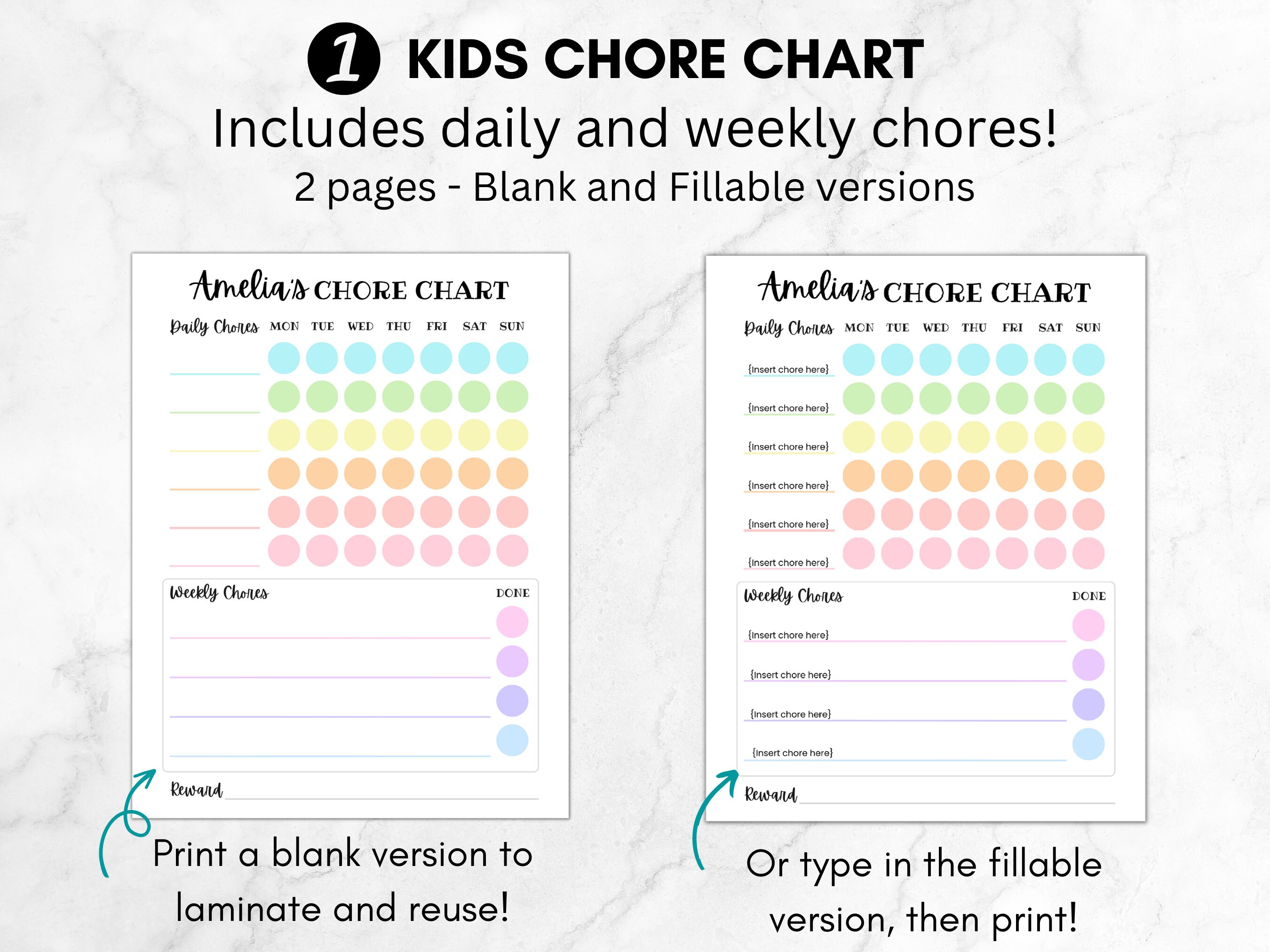 Chore Chart Bundle for Kids, Kids Cleaning Cards, Editable Kids and ...