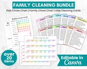 Family Chore Chart Bundle, Editable Household Cleaning Checklist, Kids Cleaning Cards, Weekly Cleaning Schedule, Adhd Cleaning Templates