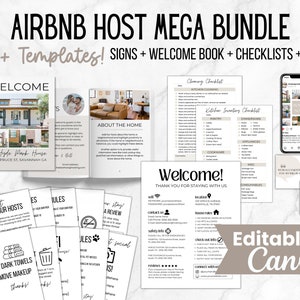 Airbnb Host Bundle Template, Editable Airbnb Signs, Welcome Book Template, Airbnb Cleaning Checklist, Inventory Checklist, VRBO Host Bundle