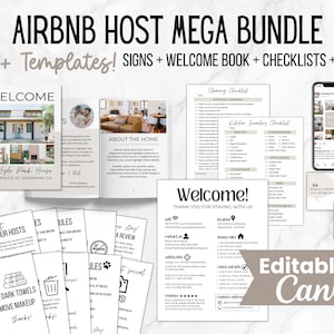 Modello pacchetto host Airbnb, cartelli Airbnb modificabili, modello libro di benvenuto, lista di controllo per la pulizia di Airbnb, lista di controllo dell'inventario, pacchetto host VRBO