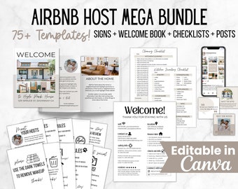 Airbnb Host Bundle Template, Editable Airbnb Signs, Welcome Book Template, Airbnb Cleaning Checklist, Inventory Checklist, VRBO Host Bundle