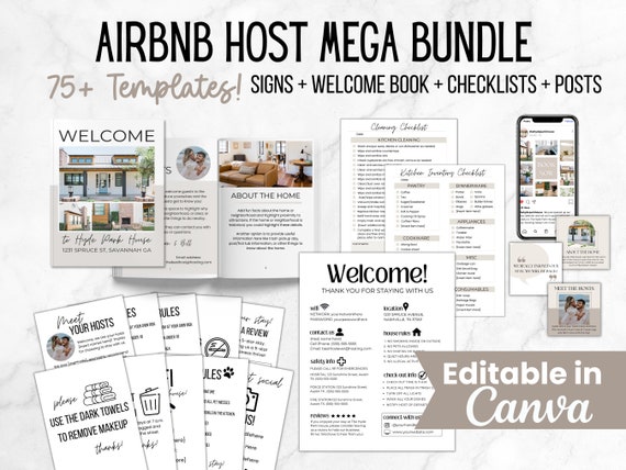 Airbnb Host Bundle Template, Editable Airbnb Signs, Welcome Book Template, Airbnb Cleaning Checklist, Inventory Checklist, VRBO Host Bundle