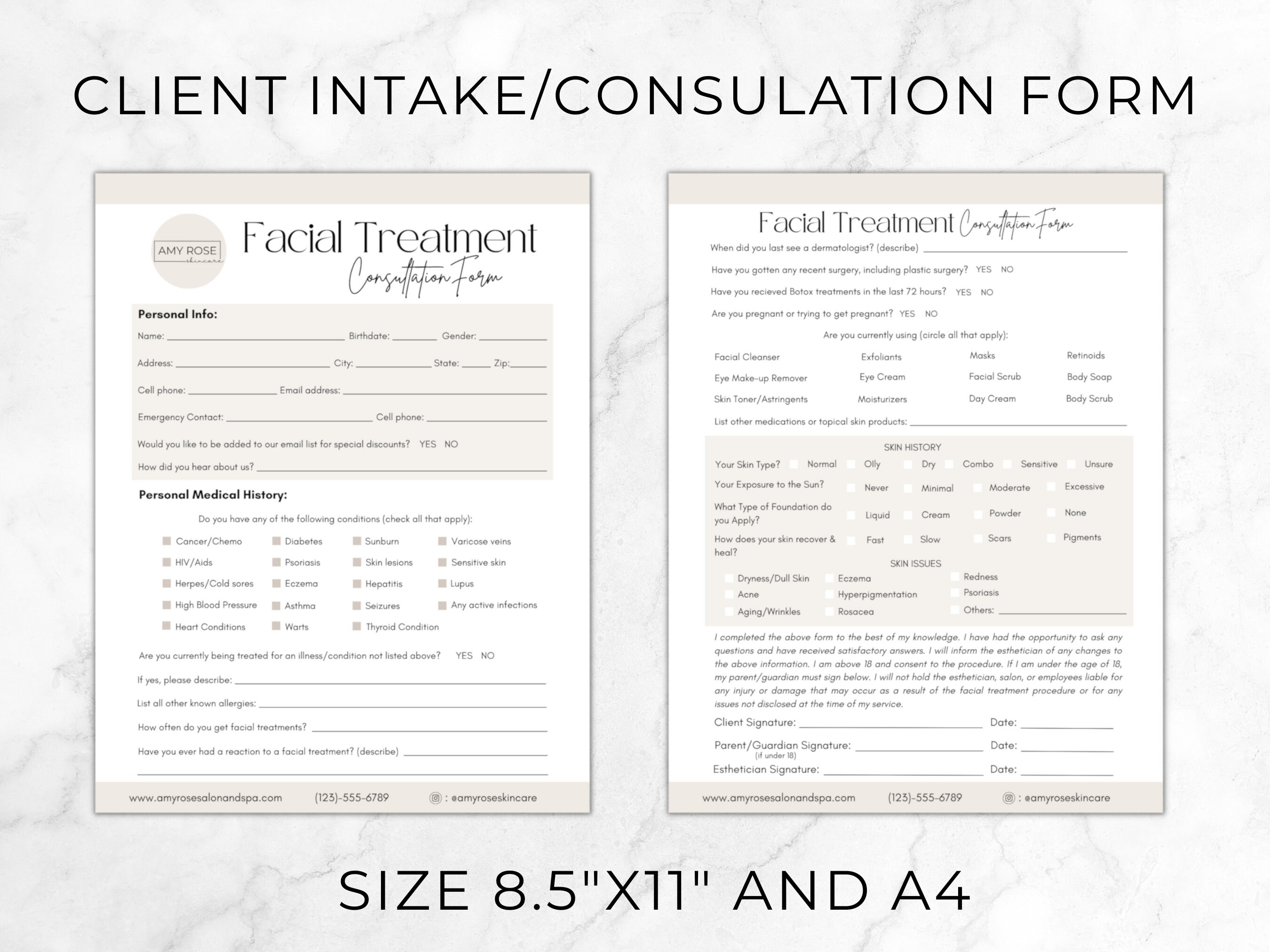 Facial Client Intake and Consent Forms, Esthetician Business Templates ...