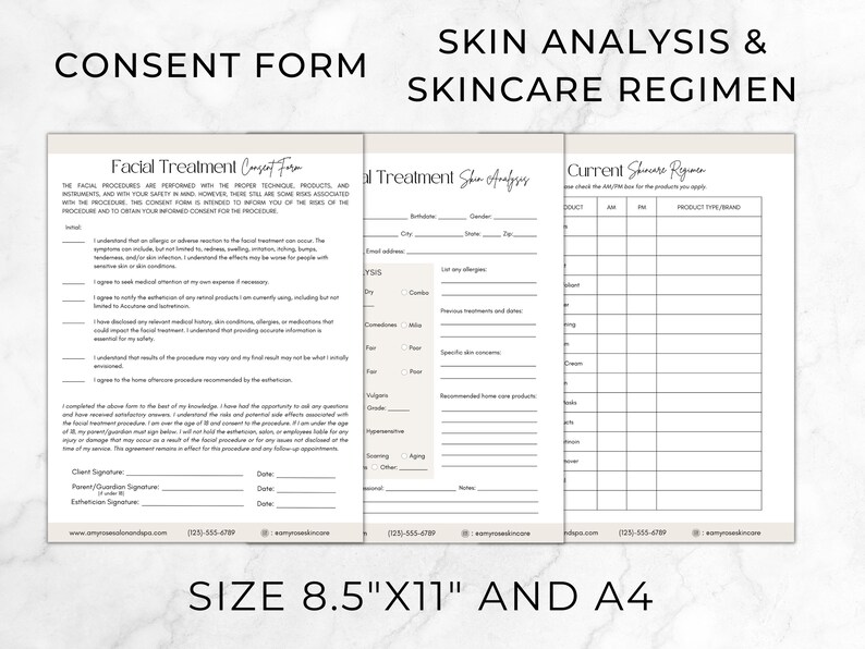 Facial Treatment Forms, Esthetician Canva Templates, Skincare Consent ...