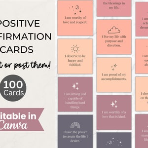 Pacchetto di carte di affermazione quotidiana, citazioni di affermazione positiva modificabili, post di Instagram sulla cura di sé, carte di manifestazione digitale, carte di amore per se stessi
