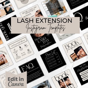 Lash Tech Instagram Post Templates, Lash Extension Instagram Stories, Lash Social Media, Lash Branding, Editable Esthetician Canva Templates