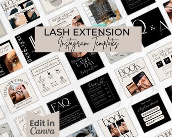 Lash Tech Instagram Post Templates, Lash Extension Instagram Stories, Lash Social Media, Lash Branding, Editable Esthetician Canva Templates