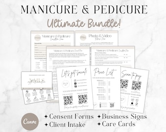 Manicure and Pedicure Consent Forms Bundle, Nail Tech Consultation Forms, Nail Business Client Intake Templates, Canva printable pdf