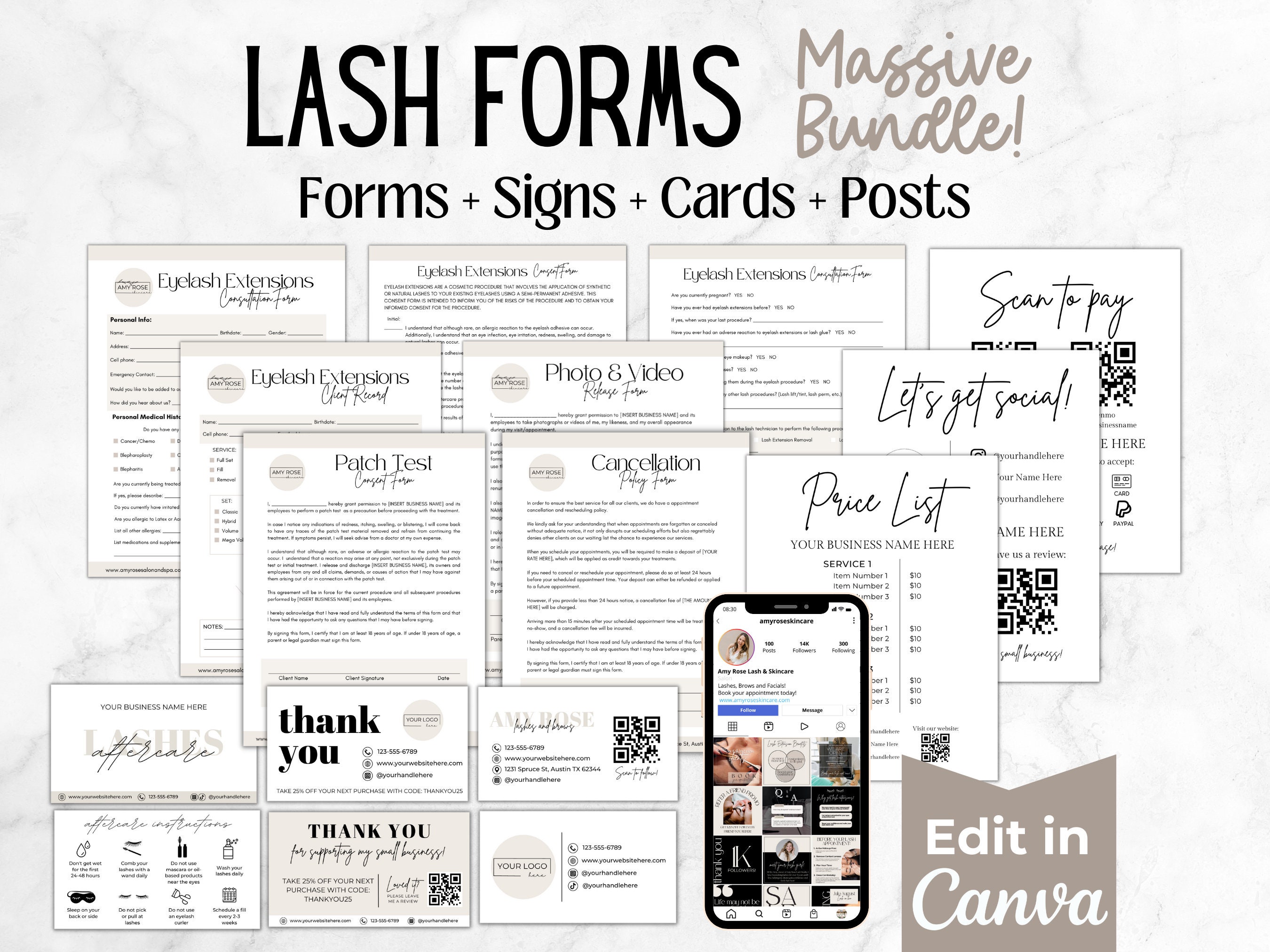 Lash Technician Business Bundle, Lash Extension Consent Forms, Eyelash Branding Templates, Esthetician Forms, Client Intake and Consent Form