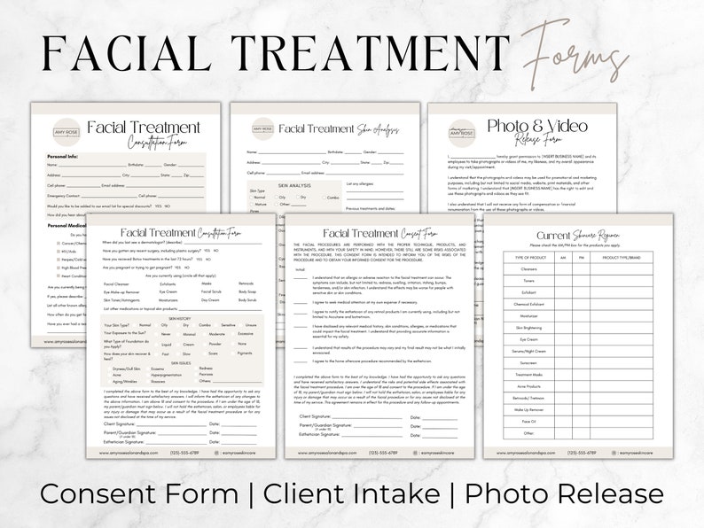 Facial Intake Forms, Esthetician Consent Forms, Facial Treatment ...