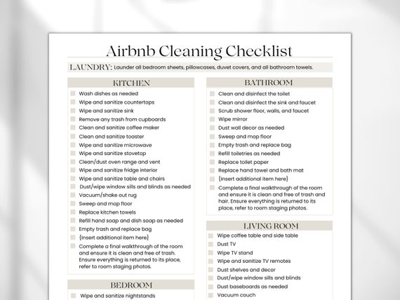 Airbnb Cleaning Checklist Template, Editable Airbnb Printable Cleaning Schedule, VRBO Rental Housekeeping Checklist, Airbnb Cleaning List