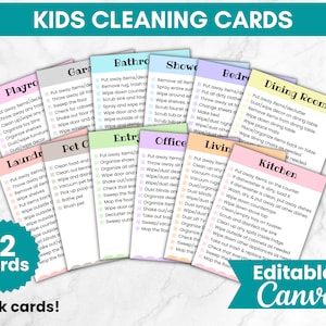 Cleaning Checklist, Kids Cleaning Cards, Family Chore Chart, Adhd Cleaning, Zone Cleaning Bundle, Cleaning Schedule, Editable Chore Chart