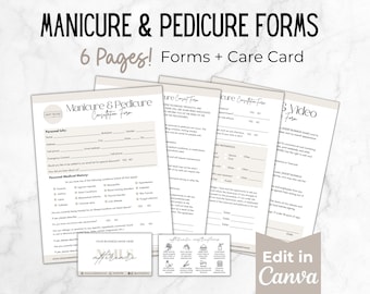 Manicure and Pedicure Forms Bundle, Nail Tech Forms, Esthetician Forms, Client Intake and Consent Form Templates, Nail Salon Forms, Canva