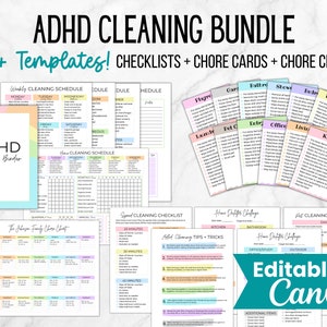 ADHD Cleaning Checklist Bundle, Editable ADHD Cleaning Planner, Adult Chore Chart, Adhd Cleaning Bundle, Weekly Monthly Cleaning Schedule