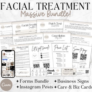 Large Esthetician Business Bundle, Editable Facial Treatment Forms, Client Intake and Consent Forms, Skincare Instagram Templates, Printable