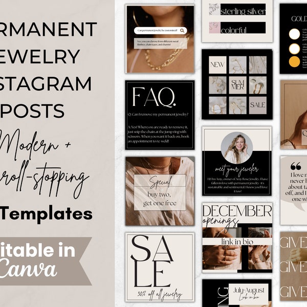 Permanent Jewelry Social Media, Editable Permanent Jewelry Instagram Post Templates, Permanent Jewelry Marketing and Business Starter Kit