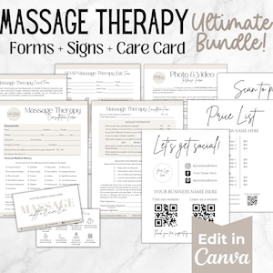 Editable Massage Therapy Forms Bundle, Massage Therapy Business Templates, Massage Consent and Client Intake, SOAP Notes Form Canva Template