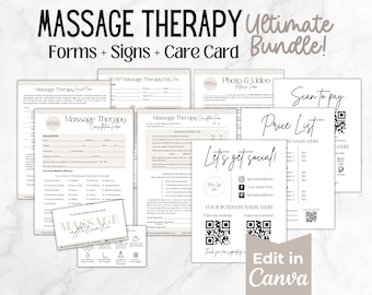 Editable Massage Therapy Forms Bundle, Massage Therapy Business Templates, Massage Consent and Client Intake, SOAP Notes Form Canva Template