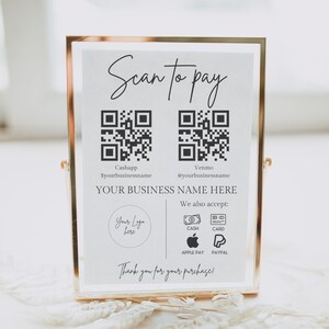 Scan to Pay Sign Template, QR Code Sign, Editable Small Business Sign Printable, Payment Sign, QR Code Template, Diy Business Signs Canva