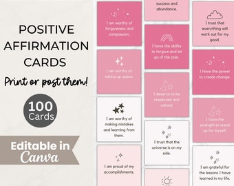 Daily Affirmation Cards Pack, Editable Positive Affirmation Quotes, Self Care Instagram Posts, Digital Manifestation Cards, Self Love Cards