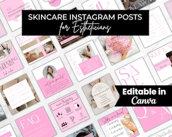 Huidverzorging Instagram-berichten, bewerkbare Instagram-sjablonen voor schoonheidsspecialisten, roze sociale media-branding, Lash Tech Instagram-bundel, spa-berichten