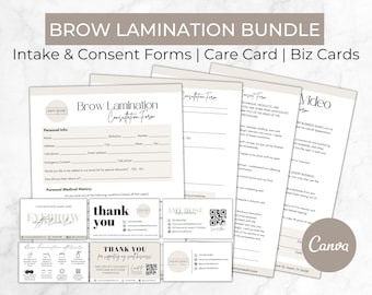Brow Lamination Forms and Cards Bundle, Eyebrow Lamination Client Intake Form, Editable Esthetician Consent Form Templates, Spa Consultation