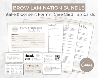 Brow Lamineren Formulieren en Kaarten Bundel, Wenkbrauw Lamineren Klant Intake Formulier, Bewerkbare Schoonheidsspecialiste Toestemmingsformulier Sjablonen, Spa Consultatie