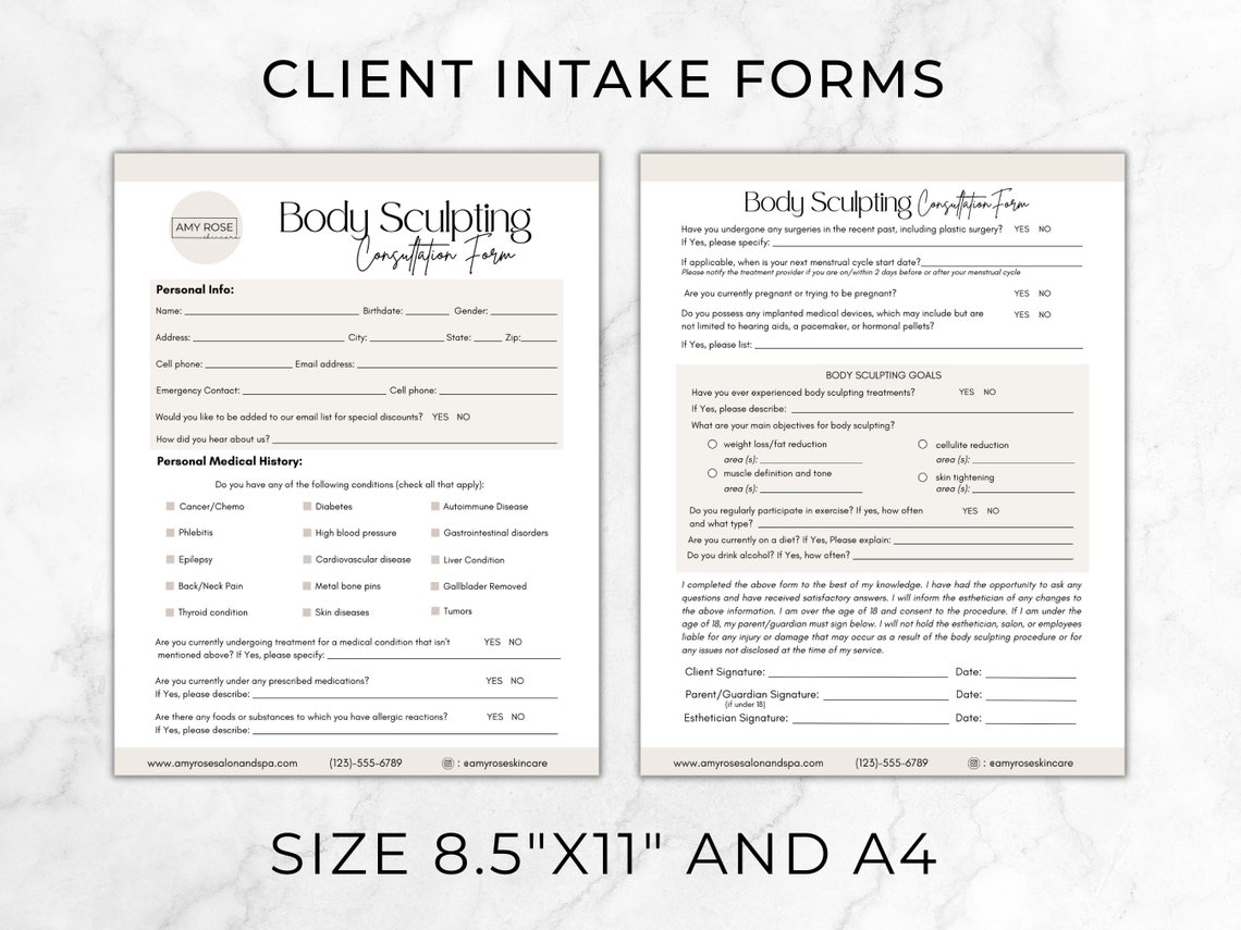 Body Sculpting Intake Forms, Body Contouring Consent Forms, Editable ...