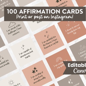 Pacchetto di carte di affermazione positiva, citazioni di affermazione quotidiana, post su Instagram per la cura di sé, carte di consapevolezza motivazionale, carte di manifestazione
