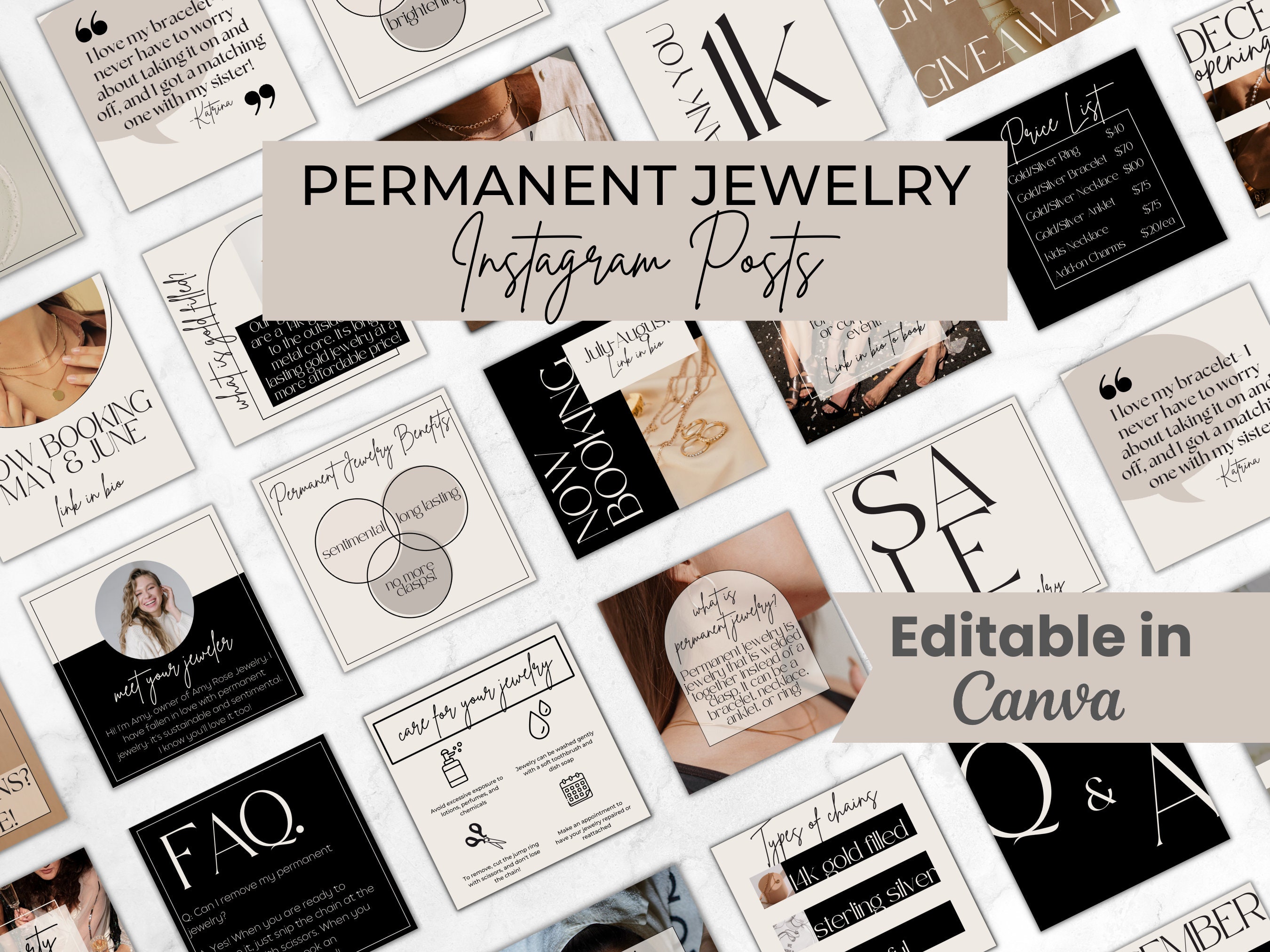 Editable Permanent Jewelry Instagram Posts Templates, Permanent Jewelry ...
