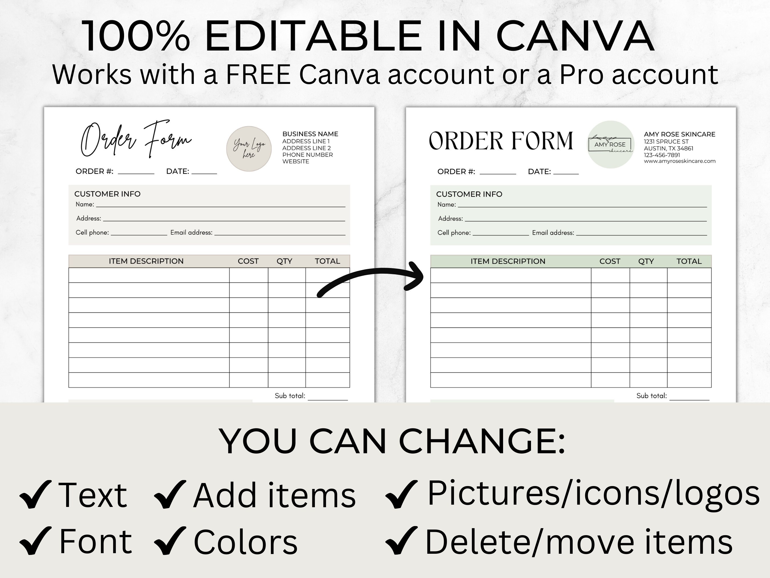 Editable Order Form Template Printable Small Business Order - Etsy Ireland