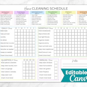 Bewerkbaar schoonmaakschema, checklist voor schoonmaakplanner, karwei voor volwassenen, ADHD-schoonmaak, schone huisroutine, huishoudelijke planner afdrukbaar