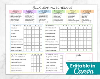 Editable Cleaning Schedule, Cleaning Planner Checklist, Adult Chore Chart, ADHD Cleaning, Clean Home Routine, Household Planner Printable