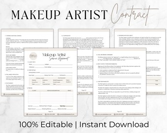 Make-up Artist Vertrag, bearbeitbare MUA Forms, Hochzeit und Braut Make-up Artist Vertrag, Freelance MUA Forms Template, Makeup Client Intake