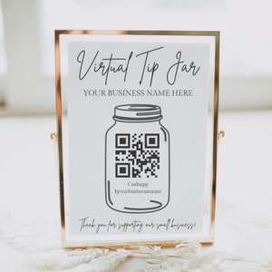 Virtual Tip Jar Sign Template, QR Code Payment Sign, Small Business Sign, Salon Sign, Venmo QR Code Sign, Scan to Pay Sign, Hairdresser sign