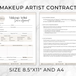 Makeup Artist Contract, Editable MUA Forms, Wedding and Bridal Makeup ...