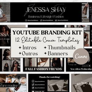 Youtube Branding Kit, Editable Youtube Thumbnails, Youtube Banners, Youtube Channel Kit, Youtube Canva Template Bundle, Intros & Outros