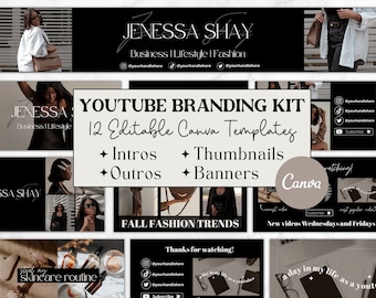 Youtube Branding Kit, Editable Youtube Thumbnails, Youtube Banners, Youtube Channel Kit, Youtube Canva Template Bundle, Intros & Outros
