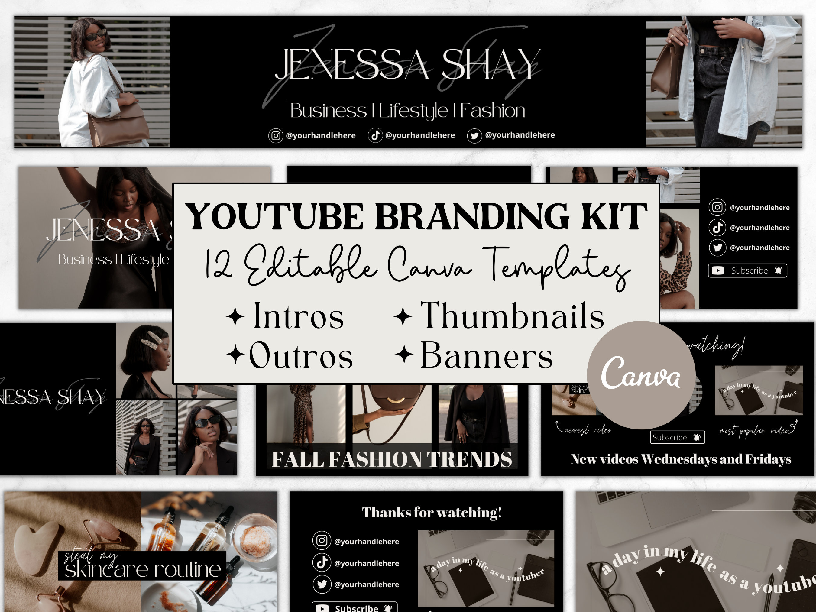 Youtube Branding Kit, Editable Youtube Thumbnails, Youtube Banners ...