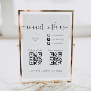 Social Media Sign Template, Editable Small Business Sign Printable, QR Code Sign, Instagram Facebook Follow Us Sign, Leave us a Review Sign