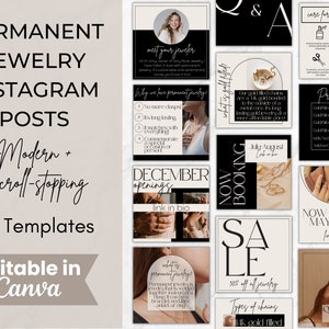 Permanent Jewelry Instagram Posts, Editable Permanent Jewelry Social Media Templates, Permanent Jewelry Supplies, Canva Templates