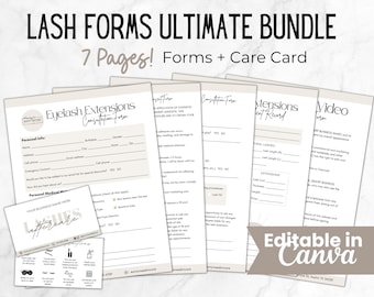 Eyelash Extension Forms, Editable Lash Consent Template Bundle, Lash Tech Client Record, Esthetician Intake Forms, Eyelash Aftercare Card