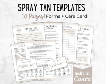 Spray Tan Forms, Spray Tanning Business Templates Bundle, Editable Spray Tan Client Consultation and Consent Forms, Esthetician Forms, Canva
