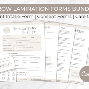 Formularze laminacji brwi, edytowalne szablony formularzy kosmetologa, formularze przyjęcia klienta do brwi, wydruk konsultacji spa, karty pielęgnacji brwi