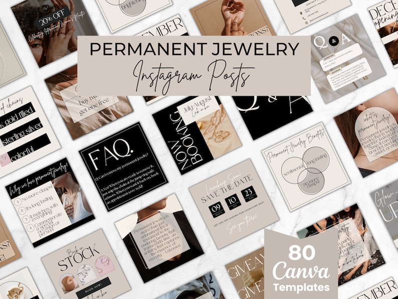 Editable Permanent Jewelry Instagram Posts Templates, Permanent Jewelry Social Media Templates, Permanent Jewelry Business Supplies image 1