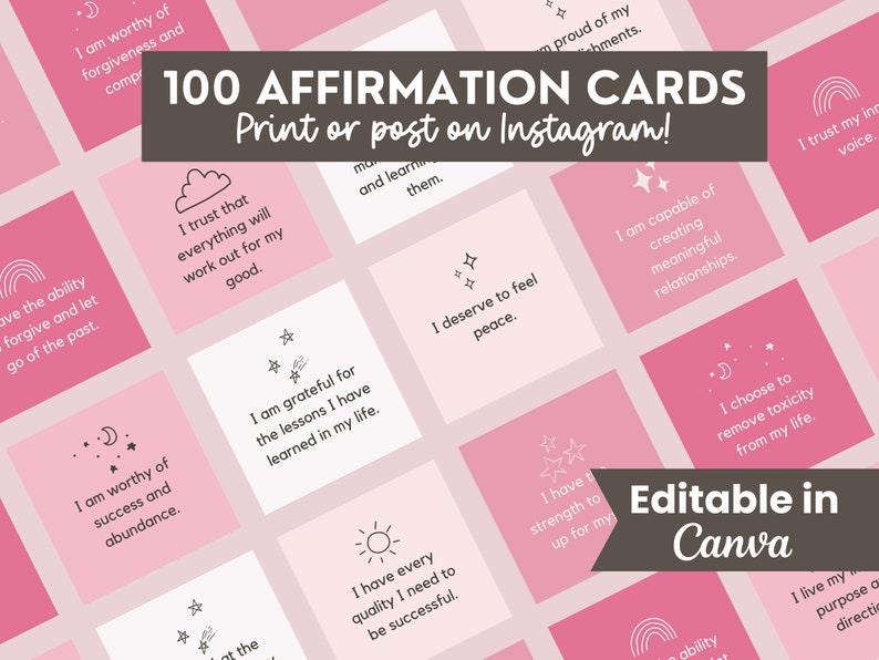 Daily Affirmation Cards Pack, Editable Positive Affirmation Quotes ...