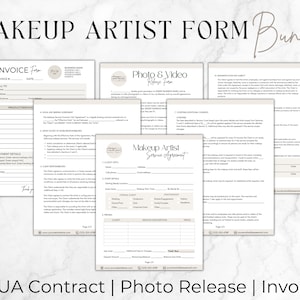 Paquete de contrato de maquillador, plantilla de formularios MUA independiente, formulario de servicio de maquillaje, formulario de maquillador, contrato de maquillaje nupcial, plantilla Canva
