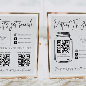 Business Sign Templates Bundle, QR Code Sign, Social Media Sign Printable, Lets Get Social, Virtual Tip Jar Payment Sign, Salon Sign
