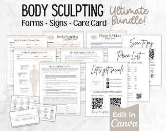 Body Sculpting Intake Forms, Body Contouring Consent Forms, Editable Esthetician Form Templates, Client Consultation Forms and Care Card